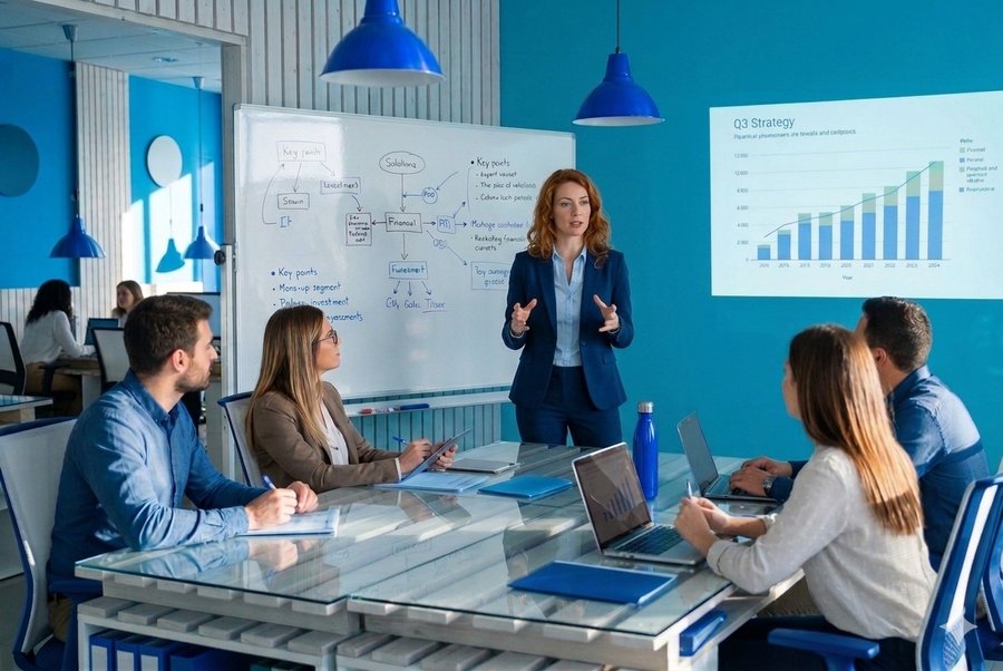 Team discussion at whiteboard